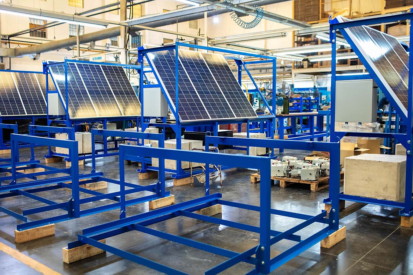 Solar panels in warehouse